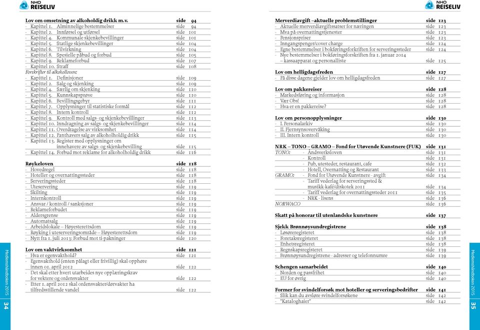 Reklameforbud side 107 - Kapittel 10. Straff side 108 Forskrifter til alkoholloven: - Kapittel 1. Definisjoner side 109 - Kapittel 2. Salg og skjenking side 109 - Kapittel 4.