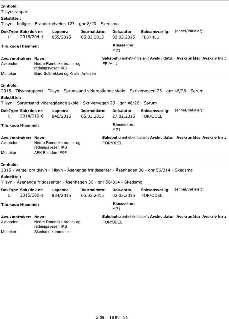 Skrivervegen 23 - gnr 46/26 - Sørum 2014/219-6 846/2015 27.02.2015 FOR/ODEL Avs./mottaker: Navn: Saksbeh. Avskr. dato: Avskr.måte: Avskriv lnr.