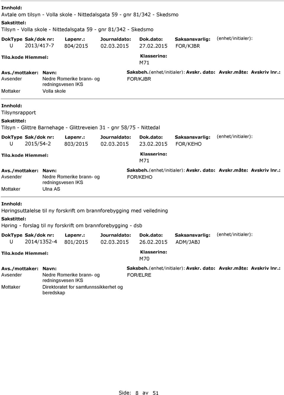 02.2015 FOR/KEHO Avs./mottaker: Navn: Saksbeh. Avskr. dato: Avskr.måte: Avskriv lnr.