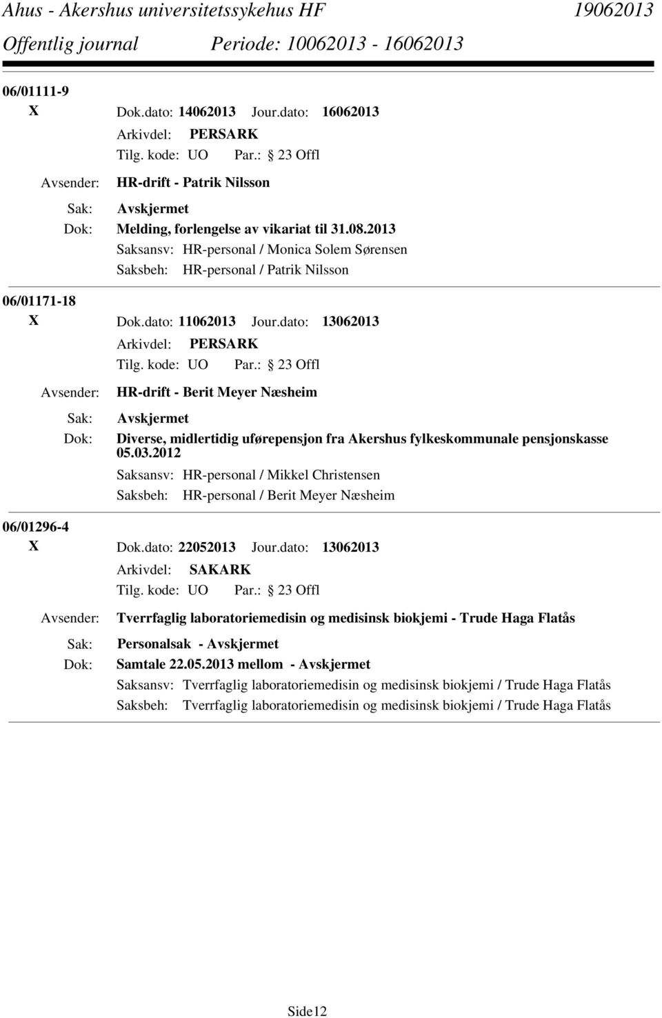 dato: 13062013 HR-drift - Berit Meyer Næsheim Diverse, midlertidig uførepensjon fra Akershus fylkeskommunale pensjonskasse 05.03.