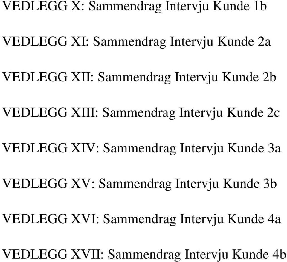 2c VEDLEGG XIV: Sammendrag Intervju Kunde 3a VEDLEGG XV: Sammendrag Intervju Kunde