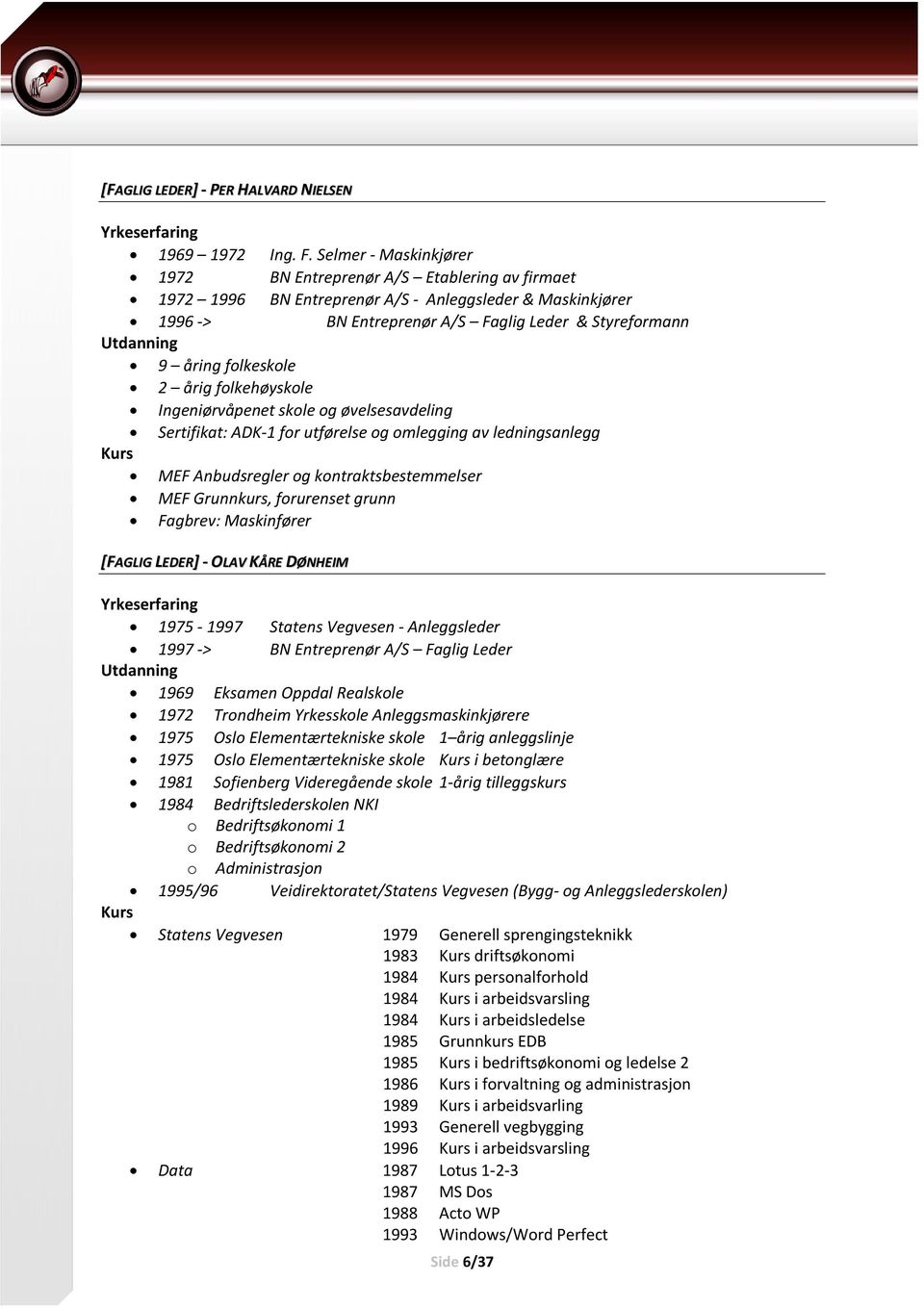 folkeskole 2 årig folkehøyskole Ingeniørvåpenet skole og øvelsesavdeling Sertifikat: ADK-1 for utførelse og omlegging av ledningsanlegg Kurs MEF Anbudsregler og kontraktsbestemmelser MEF Grunnkurs,