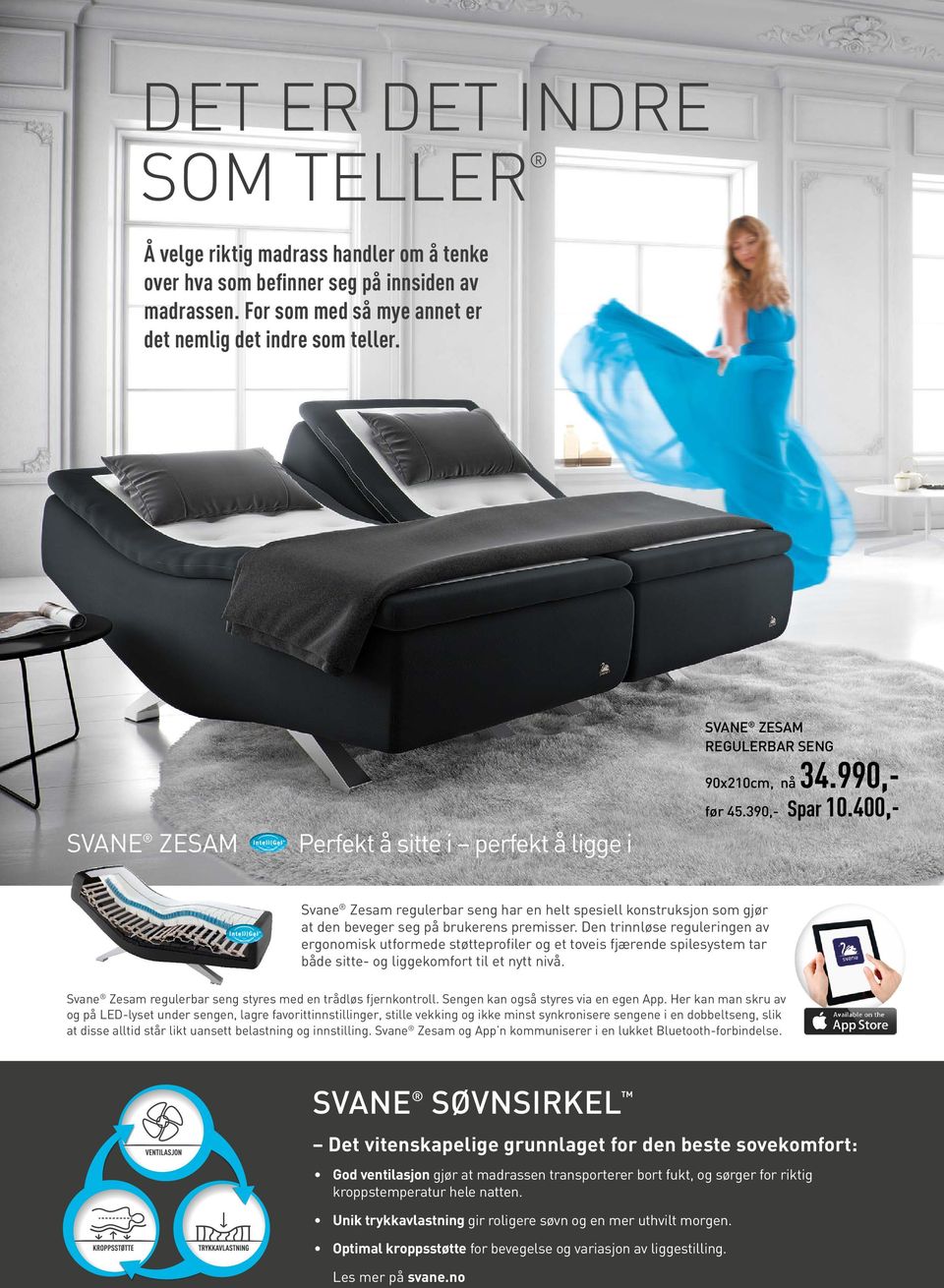 400,- Svane Zesam regulerbar seng har en helt spesiell konstruksjon som gjør at den beveger seg på brukerens premisser.