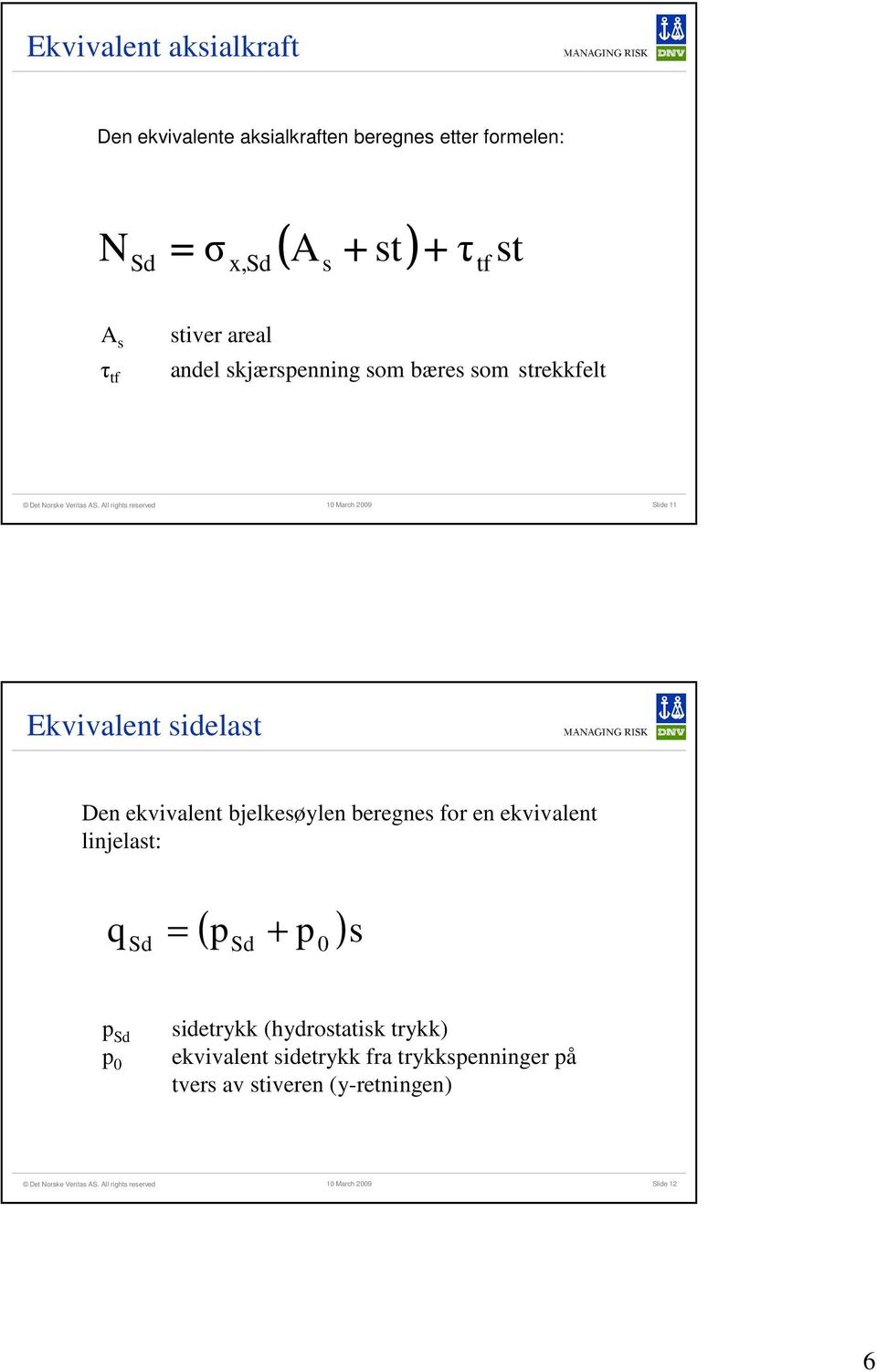 Den ekvivalent bjelkesøylen beregnes for en ekvivalent linjelast: ( p p )s q = + 0 p p 0 sidetrykk