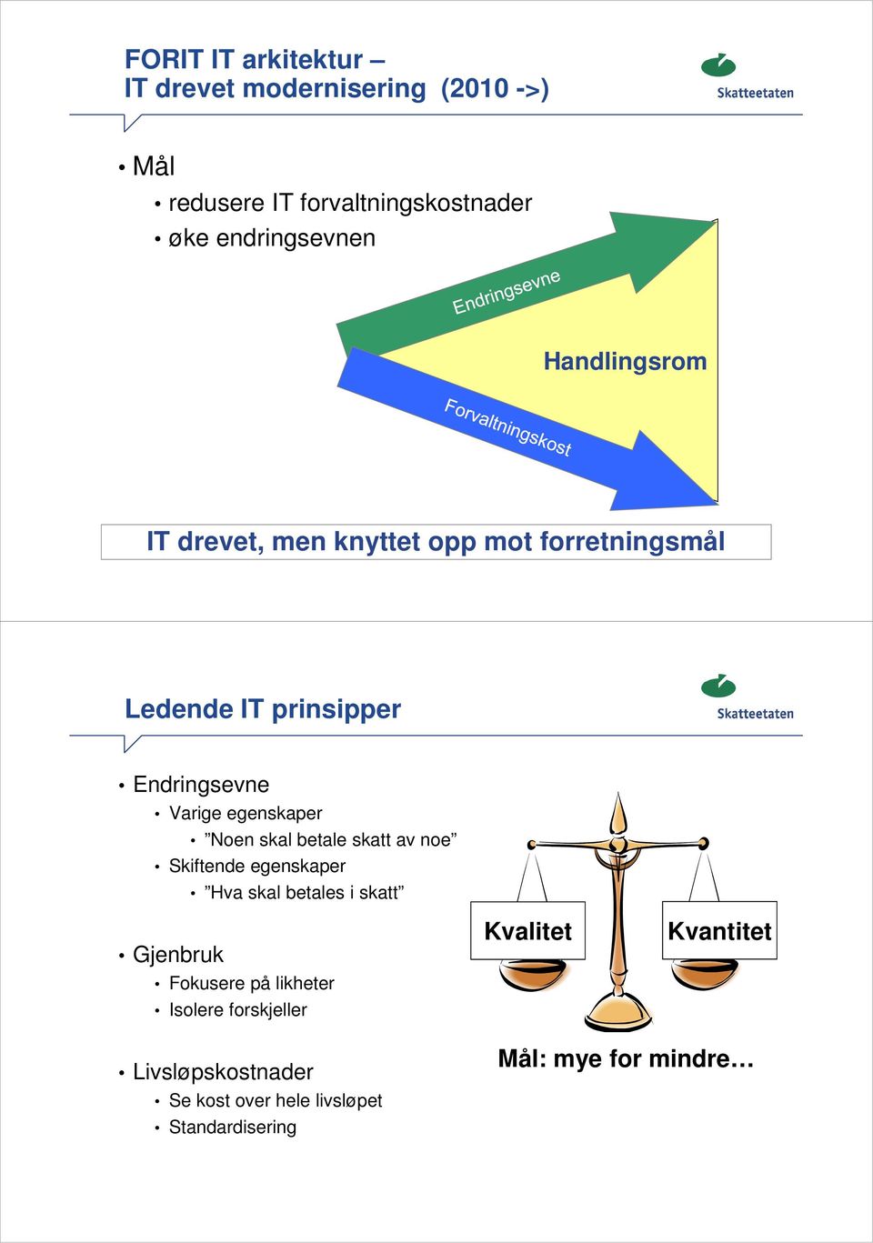 Noen skal betale skatt av noe Skiftende egenskaper Hva skal betales i skatt Gjenbruk Fokusere på likheter