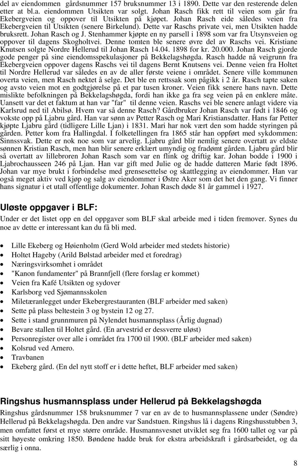 Dette var Raschs private vei, men Utsikten hadde bruksrett. Johan Rasch og J. Stenhammer kjøpte en ny parsell i 1898 som var fra Utsynsveien og oppover til dagens Skogholtvei.