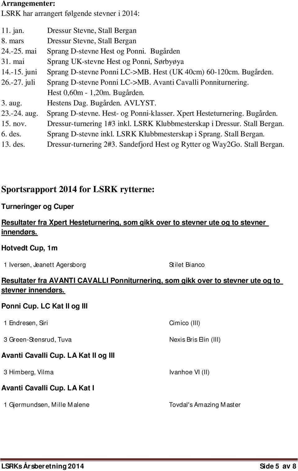 Hest 0,60m - 1,20m. Bugården. 3. aug. Hestens Dag. Bugården. AVLYST. 23.-24. aug. Sprang D-stevne. Hest- og Ponni-klasser. Xpert Hesteturnering. Bugården. 15. nov. Dressur-turnering 1#3 inkl.