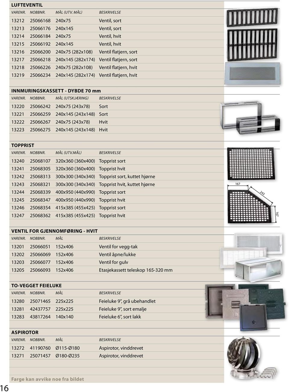 flatjern, sort 13217 25066218 240x145 (282x174) Ventil flatjern, sort 13218 25066226 240x75 (282x108) Ventil flatjern, hvit 13219 25066234 240x145 (282x174) Ventil flatjern, hvit INNMURINGSKASSETT -