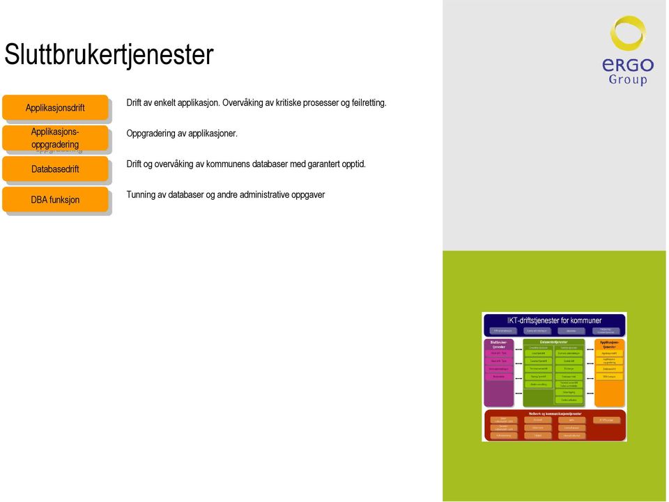 applikasjon. Overvåking av kritiske prosesser og feilretting. Oppgradering av applikasjoner.