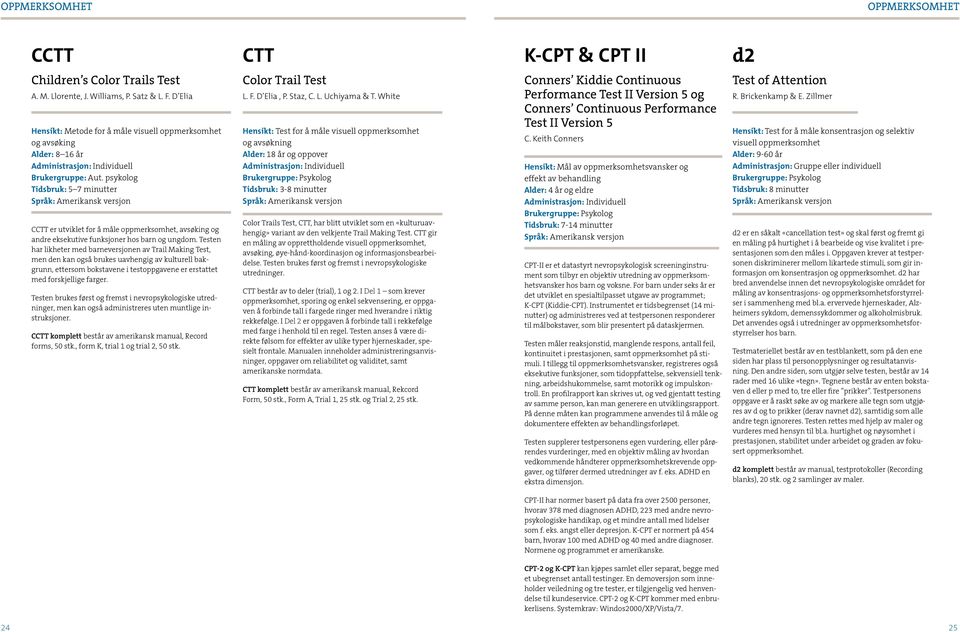 psykolog Tidsbruk: 5 7 minutter CCTT er utviklet for å måle oppmerksomhet, avsøking og andre eksekutive funksjoner hos barn og ungdom.