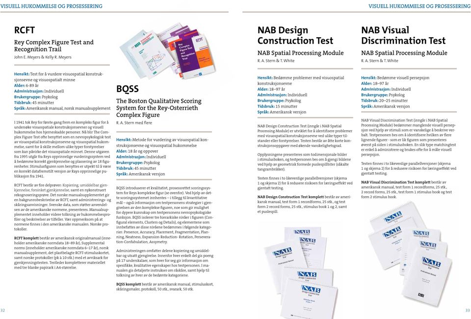 White NAB Visual Discrimination Test NAB Spatial Processing Module R. A. Stern & T.