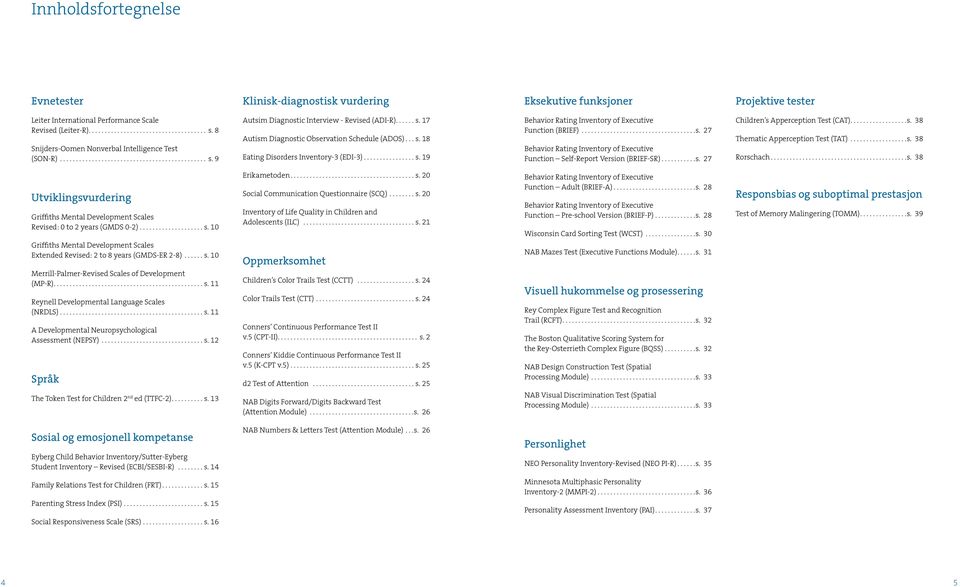 ............... s. 19 Behavior Rating Inventory of Executive Function (BRIEF)...s. 27 Behavior Rating Inventory of Executive Function Self-Report Version (BRIEF-SR)...........s. 27 Children s Apperception Test (CAT).