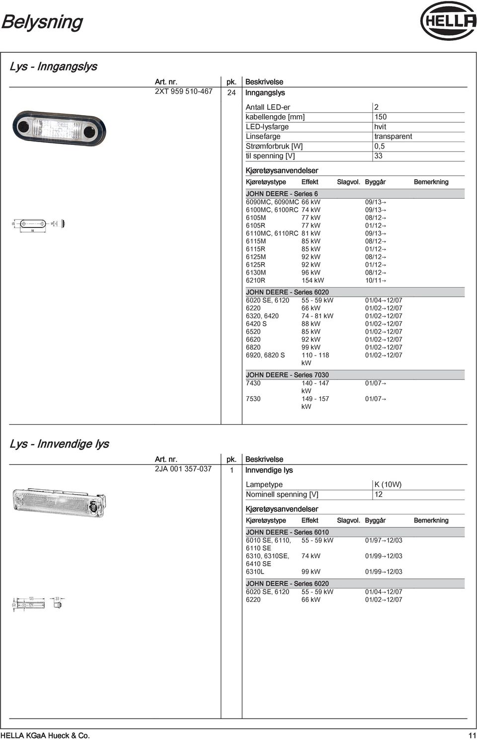 DEERE - Series 6020 6020 SE, 6120 55-59 01/04 12/07 6220 66 01/02 12/07 6320, 6420 74-81 01/02 12/07 6420 S 88 01/02 12/07 6520 85 01/02 12/07 6620 92 01/02 12/07 6820 99 01/02 12/07 6920, 6820 S