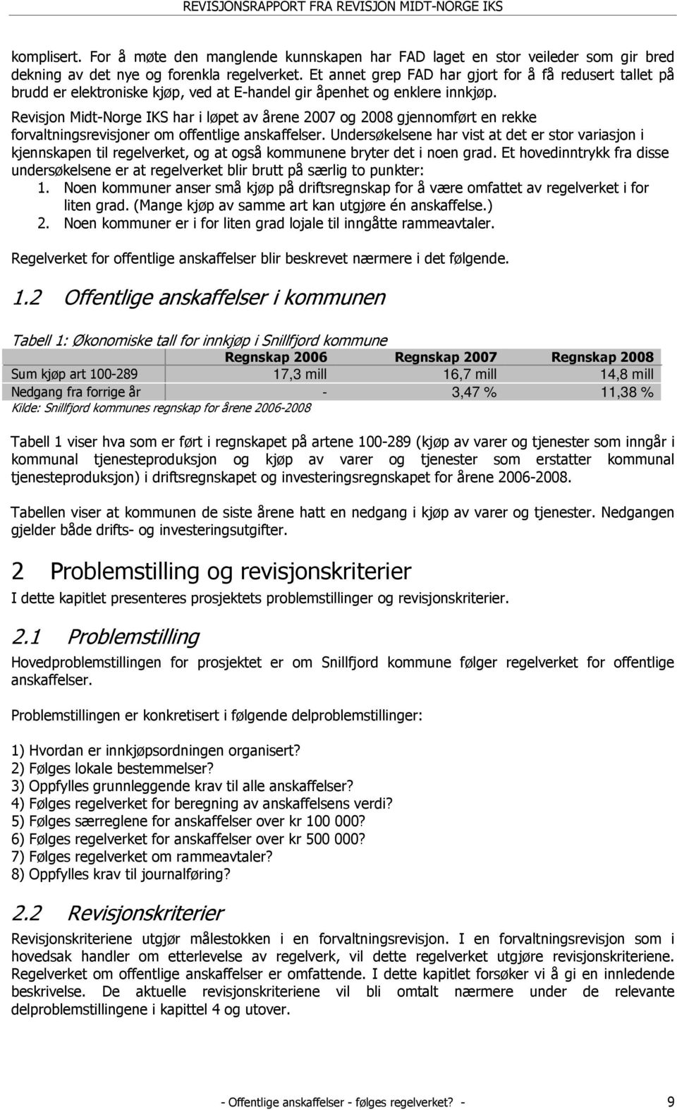 Revisjon Midt-Norge IKS har i løpet av årene 2007 og 2008 gjennomført en rekke forvaltningsrevisjoner om offentlige anskaffelser.