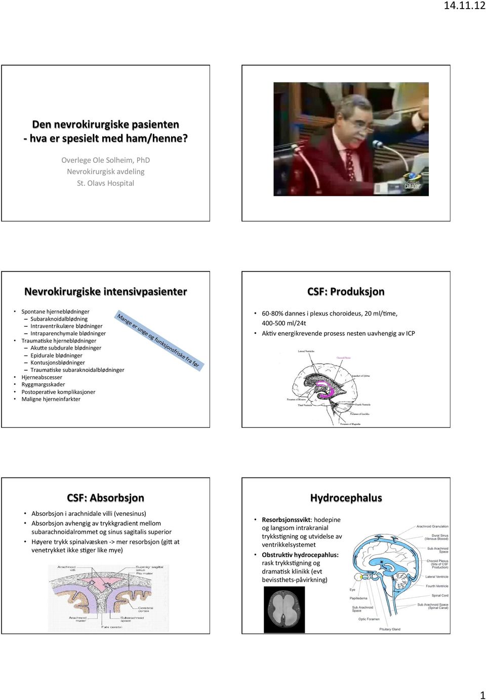 blødninger Epidurale blødninger Kontusjonsblødninger TraumaFske subaraknoidalblødninger Hjerneabscesser Ryggmargsskader PostoperaFve komplikasjoner Maligne hjerneinfarkter Mange er unge og