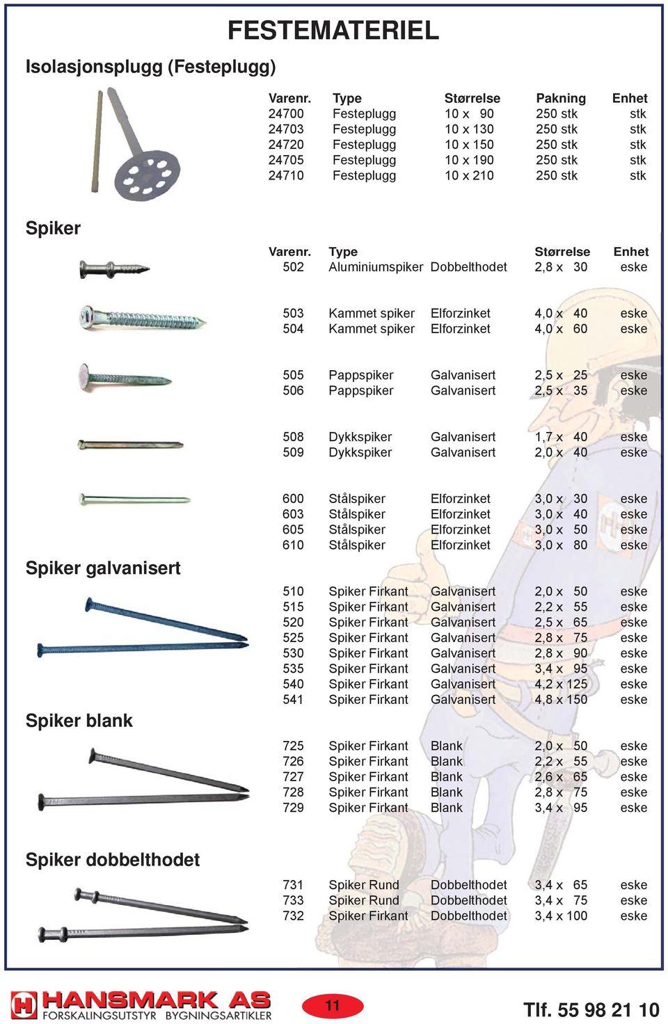 x 210 250 stk stk Spiker Varenr.