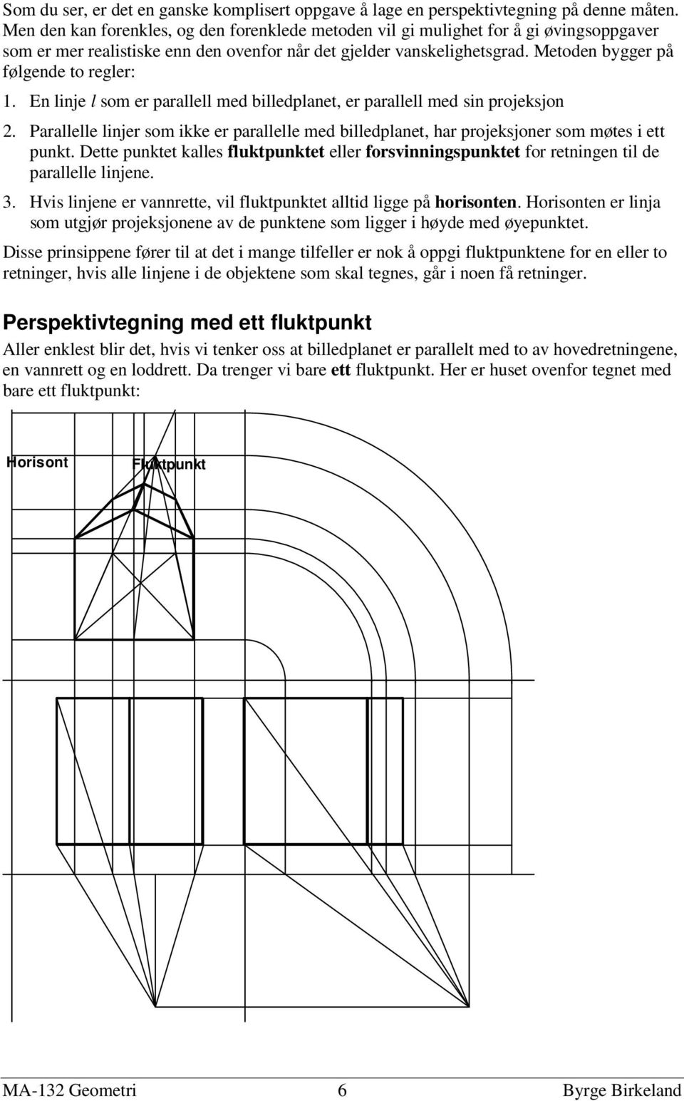 Metoden bygger på følgende to regler: 1. En linje l som er parallell med billedplanet, er parallell med sin projeksjon 2.