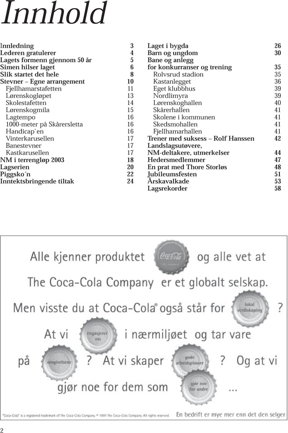 Inntektsbringende tiltak 24 Laget i bygda 26 Barn og ungdom 30 Bane og anlegg for konkurranser og trening 35 Rolvsrud stadion 35 Kastanlegget 36 Eget klubbhus 39 Nordlimyra 39 Lørenskoghallen 40