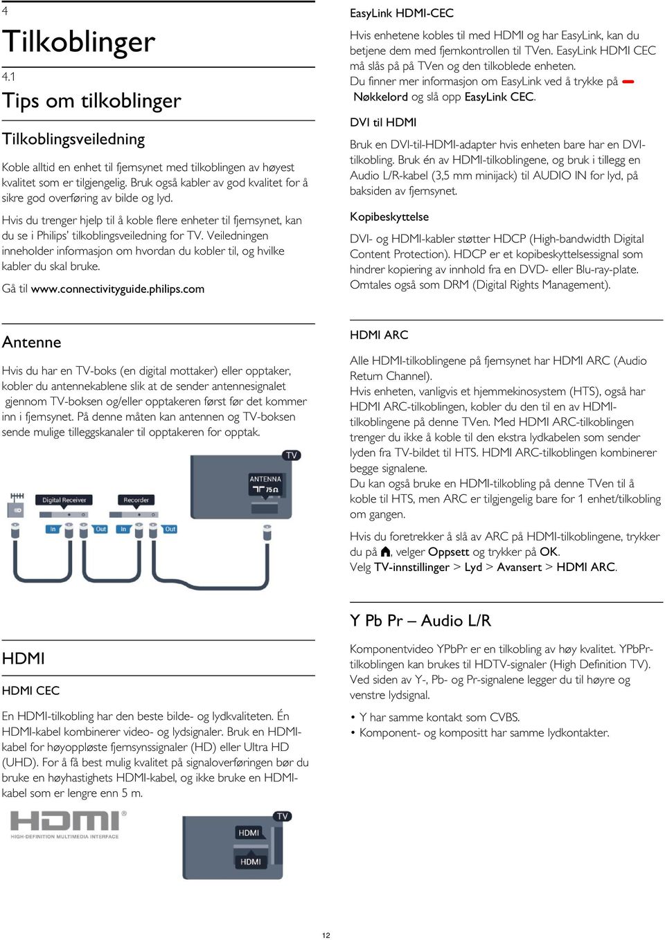 1 Tips om tilkoblinger DVI til HDMI Tilkoblingsveiledning Bruk en DVI-til-HDMI-adapter hvis enheten bare har en DVItilkobling.