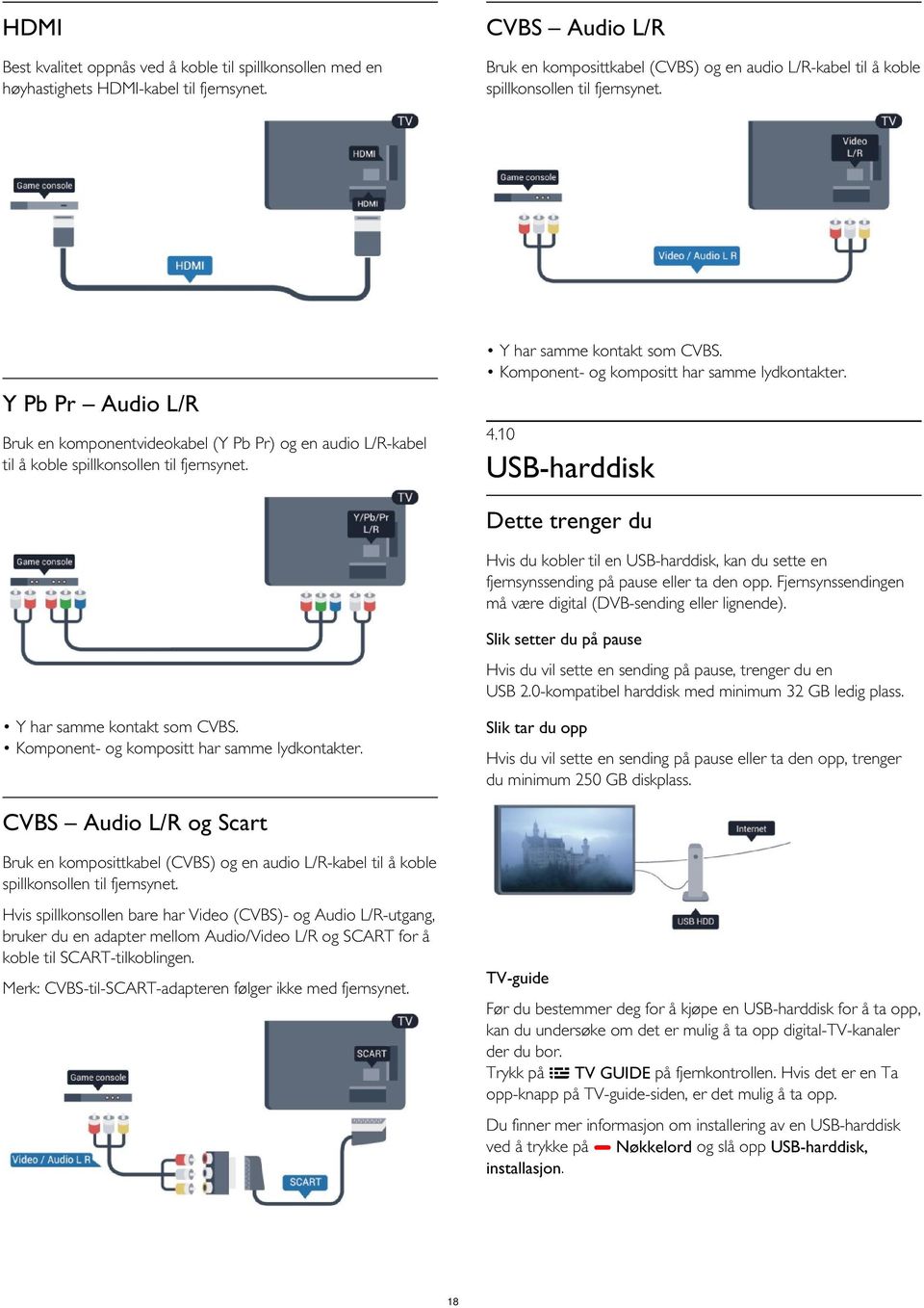 10 Bruk en komponentvideokabel (Y Pb Pr) og en audio L/R-kabel til å koble spillkonsollen til fjernsynet.