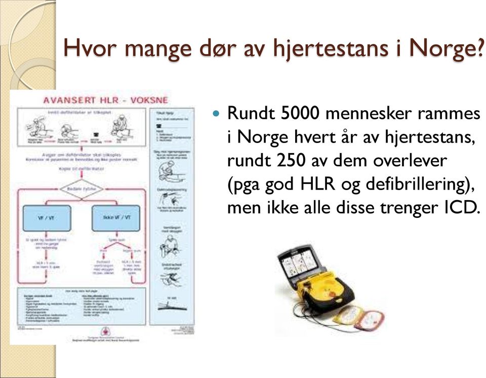 hjertestans, rundt 250 av dem overlever (pga