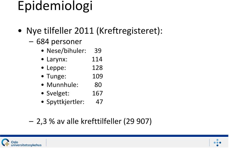 Larynx: 114 Leppe: 128 Tunge: 109 Munnhule: 80