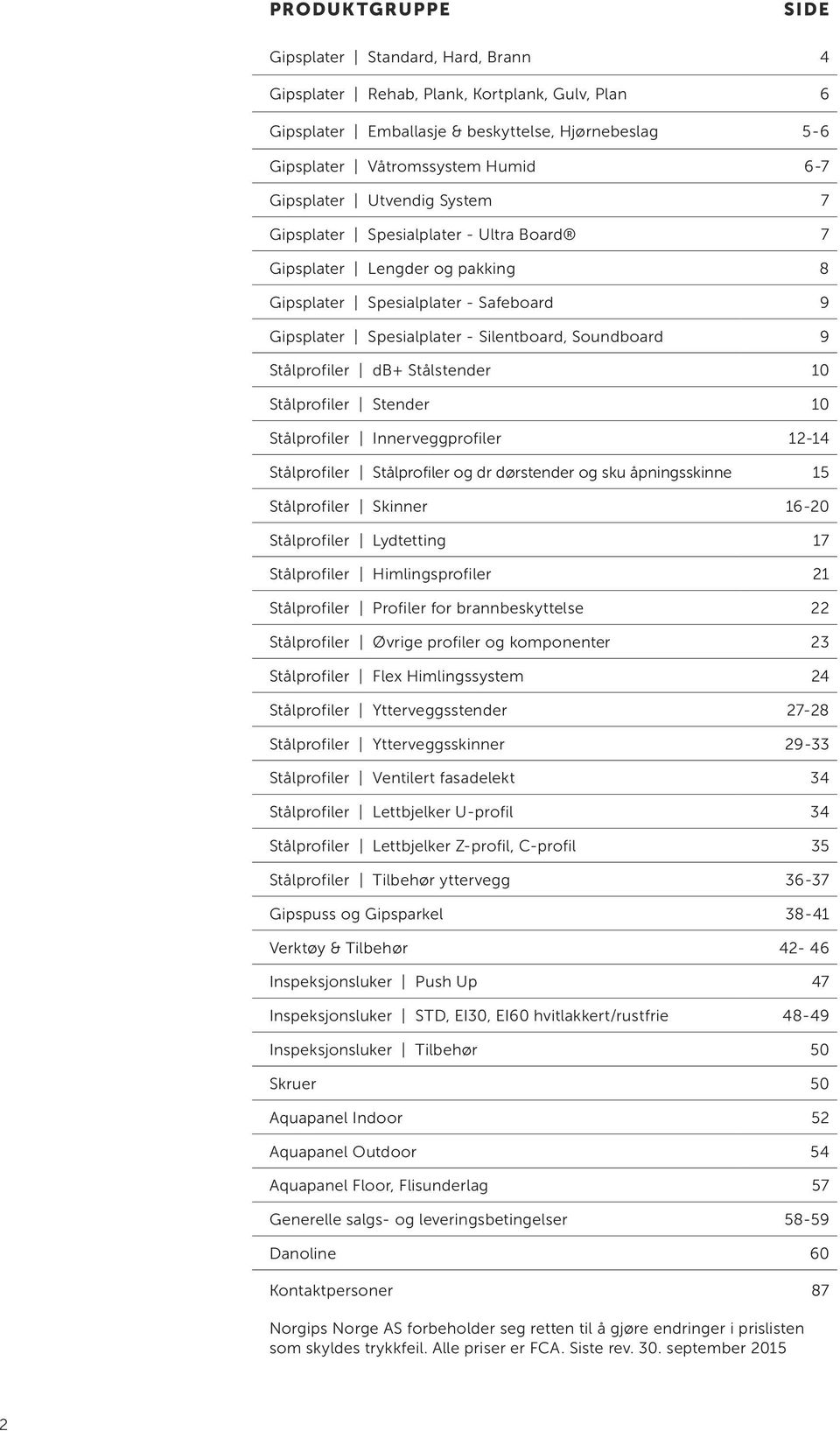 Stålstender 10 Stålprofiler Stender 10 Stålprofiler Innerveggprofiler 12-1 Stålprofiler Stålprofiler og dr dørstender og sku åpningsskinne 15 Stålprofiler Skinner 16-20 Stålprofiler Lydtetting 17