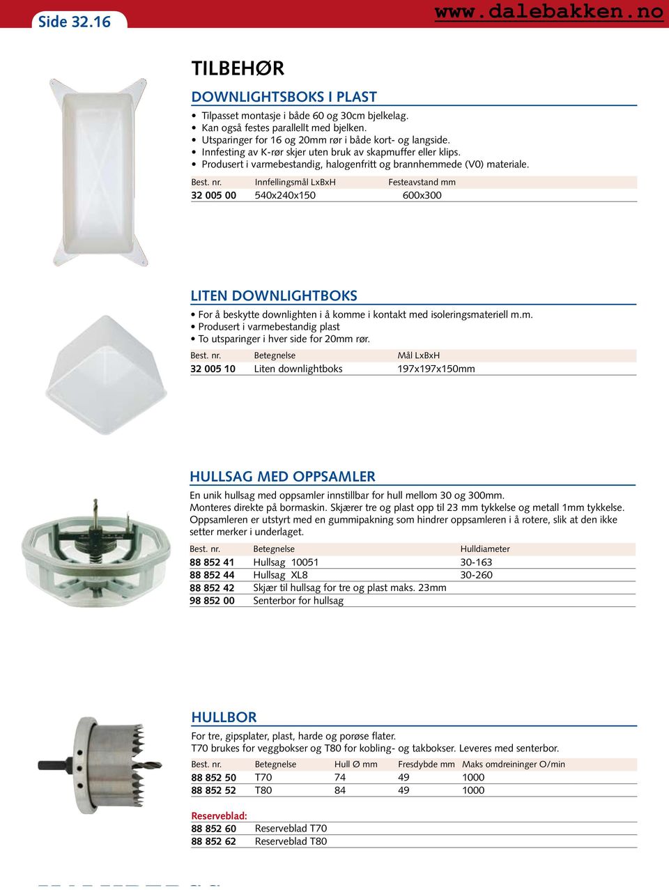 Innfellingsmål LxBxH esteavstand mm 32 005 00 540x240x150 600x300 LITEN DOWNLIGHTBOKS or å beskytte downlighten i å komme i kontakt med isoleringsmateriell m.m. Produsert i varmebestandig plast To utsparinger i hver side for 20mm rør.