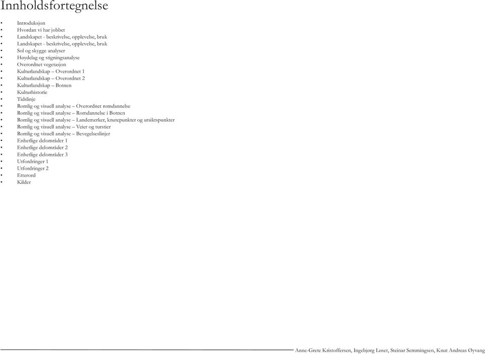 analyse Overordnet romdannelse Romlig og visuell analyse Romdannelse i Botnen Romlig og visuell analyse Landemerker, knutepunkter og utsiktspunkter Romlig og visuell