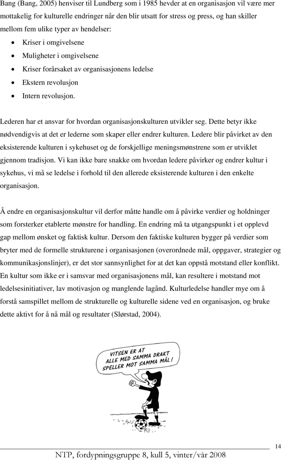 Lederen har et ansvar for hvordan organisasjonskulturen utvikler seg. Dette betyr ikke nødvendigvis at det er lederne som skaper eller endrer kulturen.