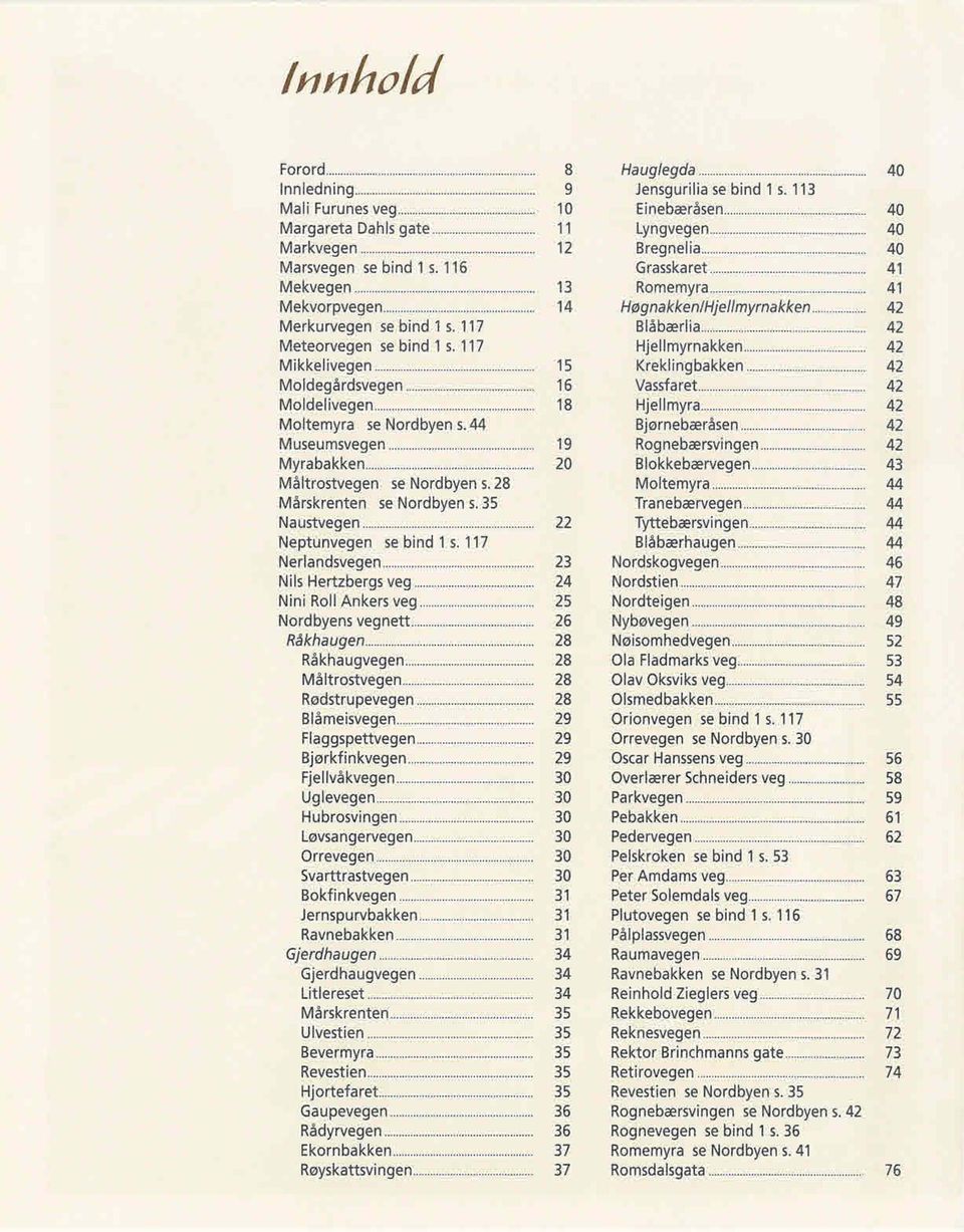 117 Meteorvegen se bind 1 s. 117 Mikkelivegen """""""". """."""""."""""""..". 15 Moldegårdsvegen"..""""""""..."."""""""..". 16 Moldelivegen"""""""""""""""".. " """"""""" 18 Moltemyra se Nordbyen s.