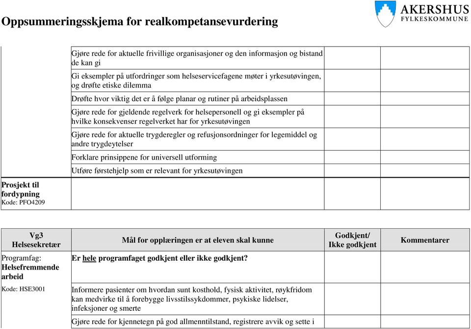 rede for aktuelle trygderegler og refusjonsordninger for legemiddel og andre trygdeytelser Forklare prinsippene for universell utforming Utføre førstehjelp som er relevant for yrkesutøvingen Prosjekt