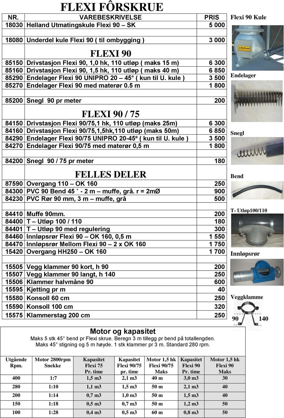 Drivstasjon Flexi 90, 1,5 hk, 110 utløp ( maks 40 m) 6 850 85290 Endelager Flexi 90 UNIPRO 20 45 ( kun til U. kule ) 3 500 85270 Endelager Flexi 90 med materør 0.