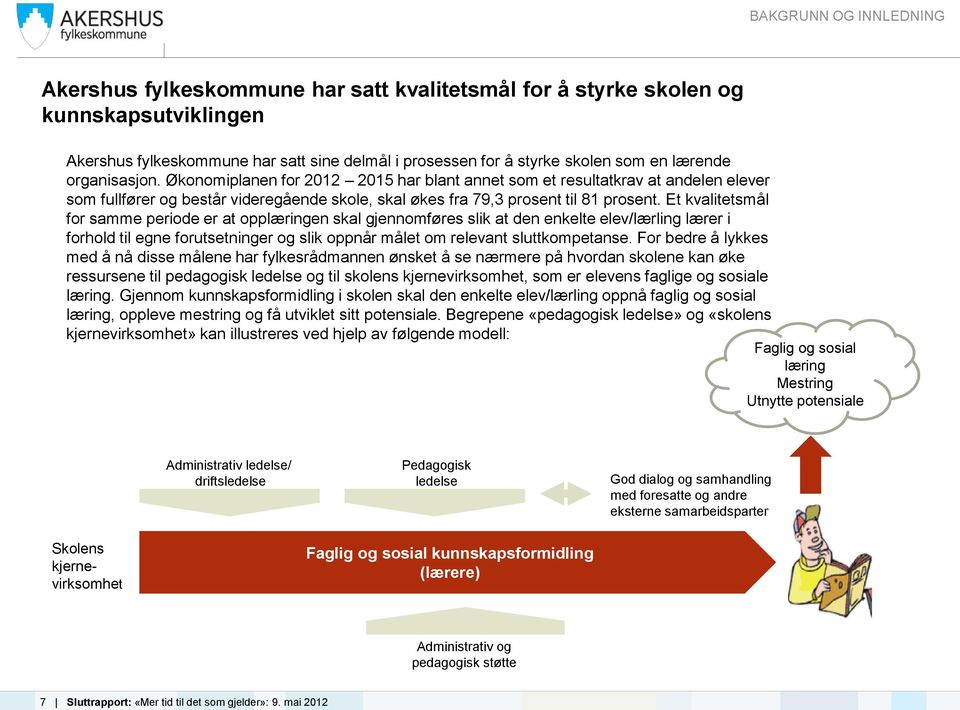 Et kvalitetsmål for samme periode er at opplæringen skal gjennomføres slik at den enkelte elev/lærling lærer i forhold til egne forutsetninger og slik oppnår målet om relevant sluttkompetanse.