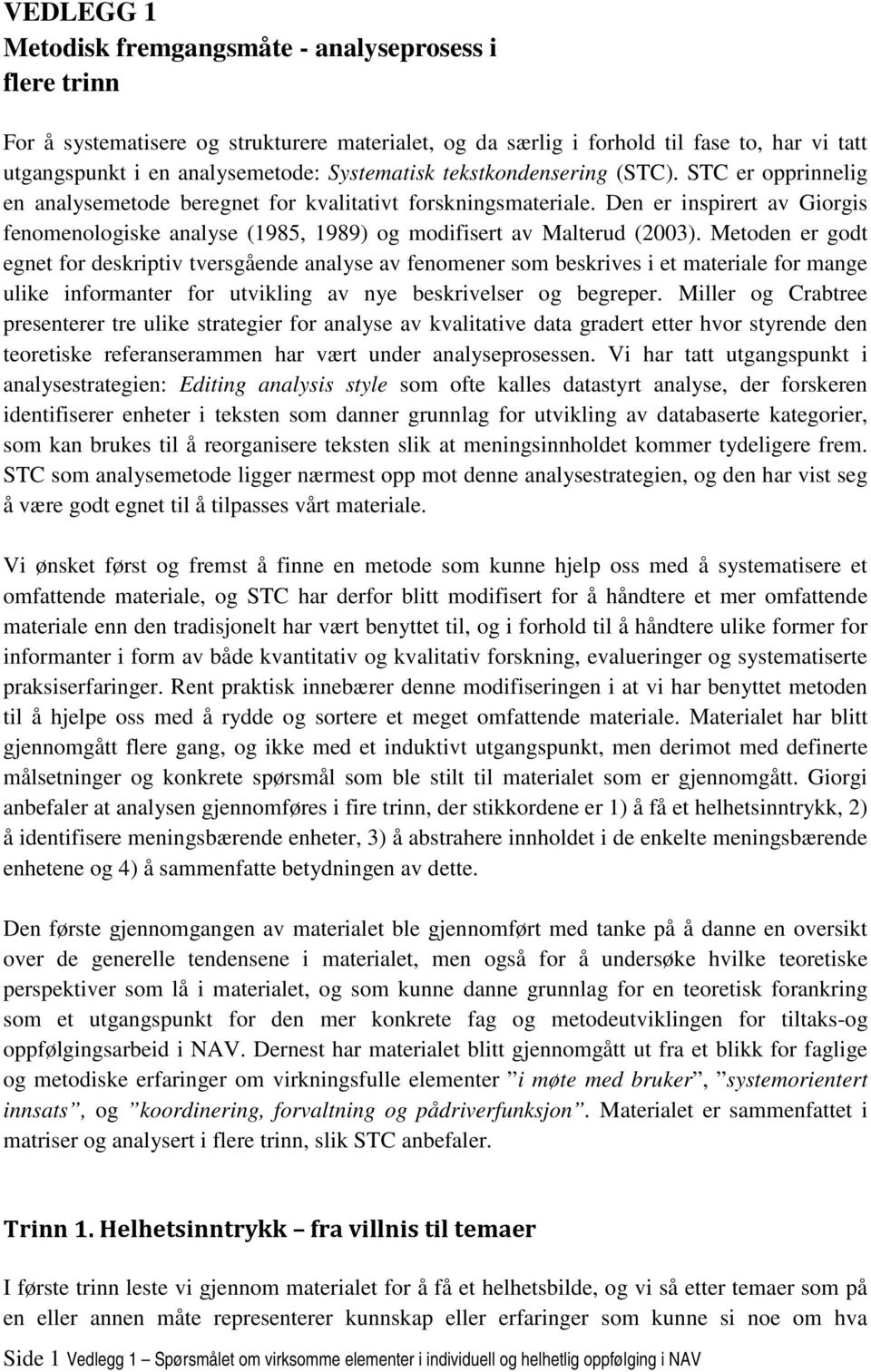 Den er inspirert av Giorgis fenomenologiske analyse (1985, 1989) og modifisert av Malterud (2003).