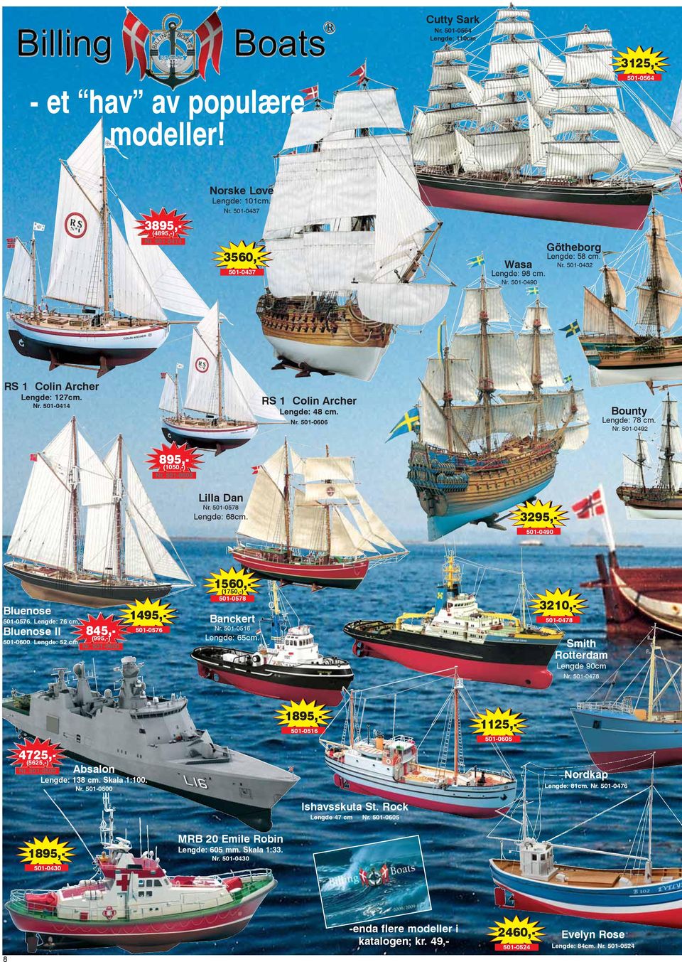 501-0606 Lilla Dan Nr. 501-0578 Lengde: 68cm. 3295,- 501-0490 Bluenose 501-0576. Lengde: 76 cm, Bluenose II 501-0600. Lengde: 52 cm 845,- (995,-) Nr.