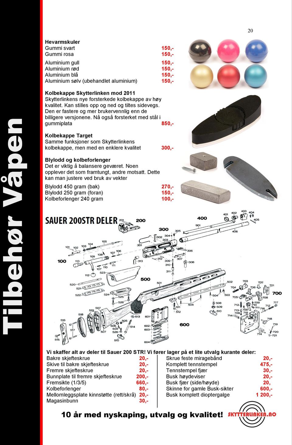 Nå også forsterket med stål i gummiplata 850,- Kolbekappe Target Samme funksjoner som Skytterlinkens kolbekappe, men med en enklere kvalitet 300,- Blylodd og kolbeforlenger Det er viktig å balansere