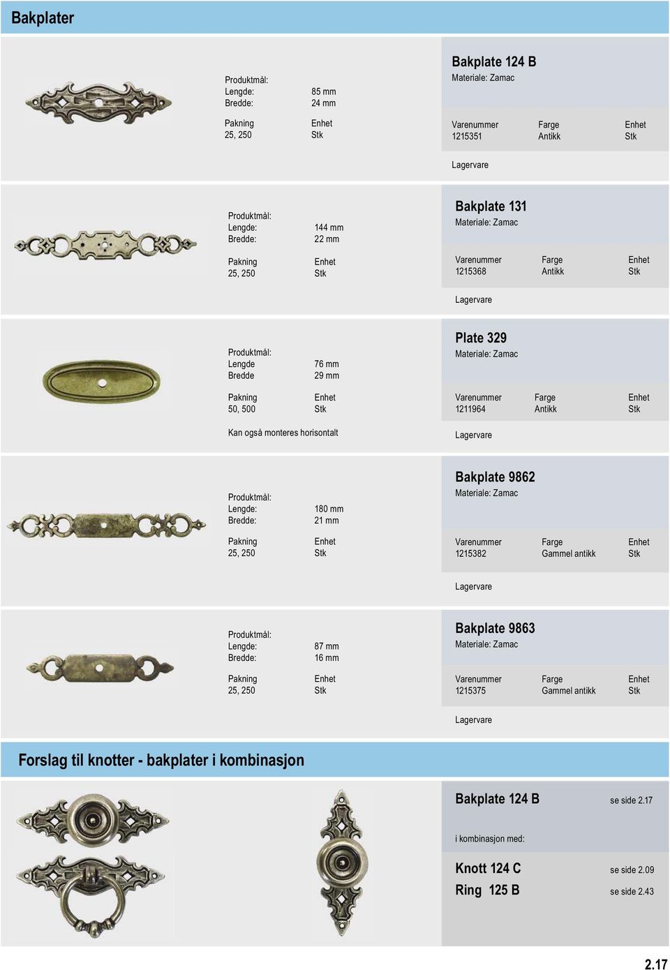 Bakplate 9862 1215382 Gammel antikk Stk Lengde: 87 mm 16 mm Bakplate 9863 1215375 Gammel antikk Stk Forslag til knotter