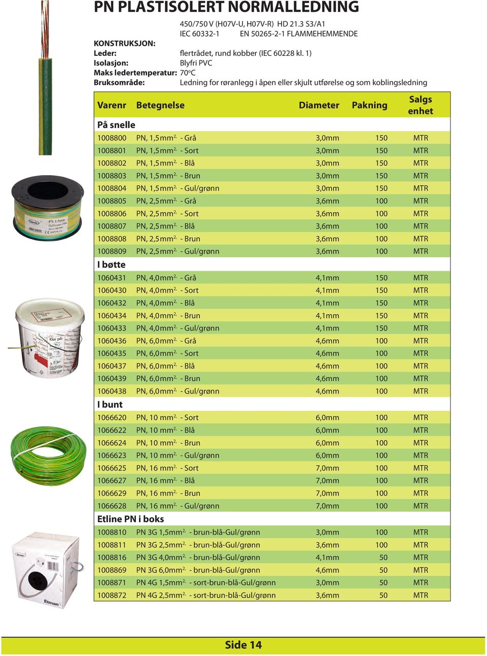 1,5 mm 2, - Grå 3,0mm 150 MTR 1008801 PN, 1,5 mm 2, - Sort 3,0mm 150 MTR 1008802 PN, 1,5 mm 2, - Blå 3,0mm 150 MTR 1008803 PN, 1,5 mm 2, - Brun 3,0mm 150 MTR 1008804 PN, 1,5 mm 2, - Gul/grønn 3,0mm