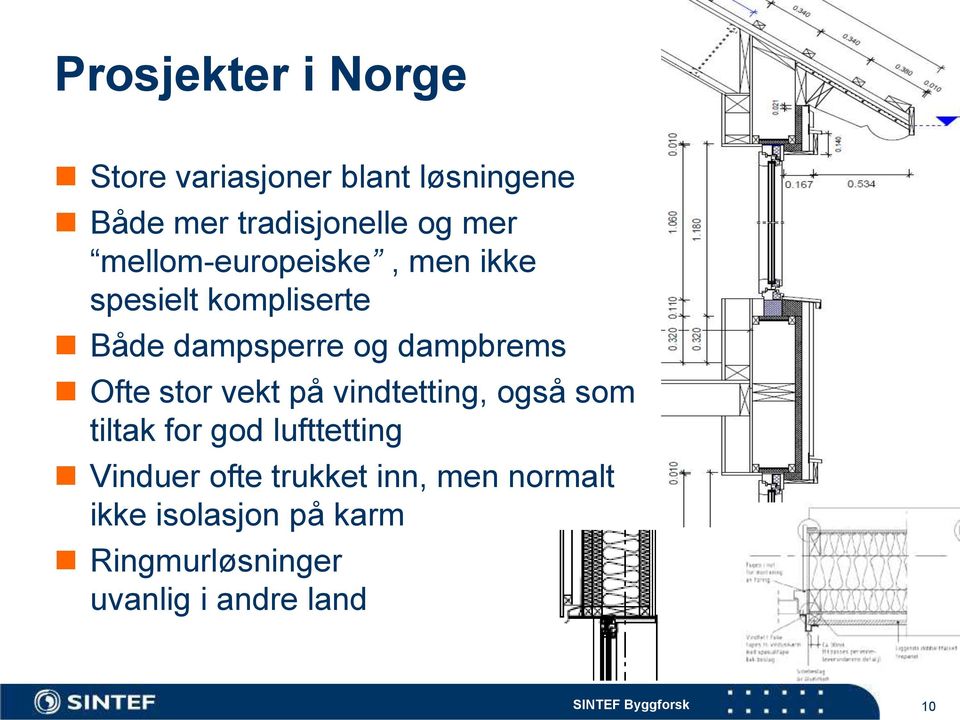 Ofte stor vekt på vindtetting, også som tiltak for god lufttetting Vinduer ofte