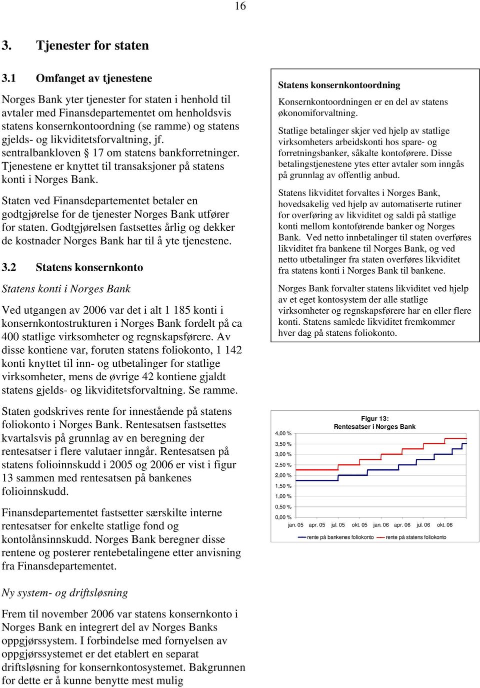 likviditetsforvaltning, jf. sentralbankloven 17 om statens bankforretninger. Tjenestene er knyttet til transaksjoner på statens konti i Norges Bank.