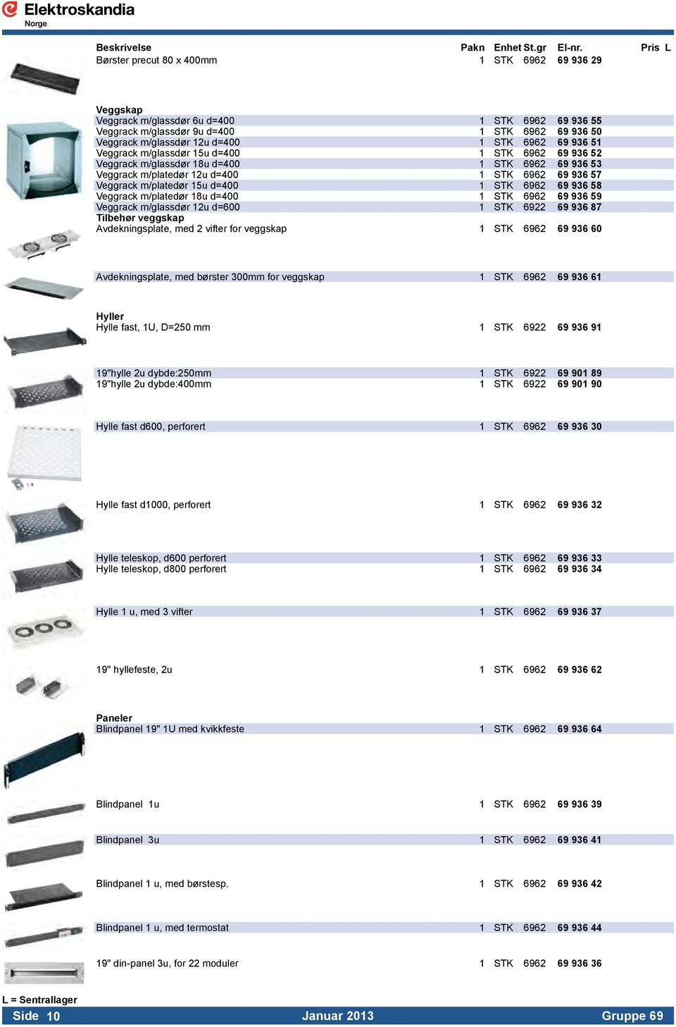 6962 69 936 58 Veggrack m/platedør 18u d=400 1 STK 6962 69 936 59 Veggrack m/glassdør 12u d=600 1 STK 6922 69 936 87 Tilbehør veggskap Avdekningsplate, med 2 vifter for veggskap 1 STK 6962 69 936 60