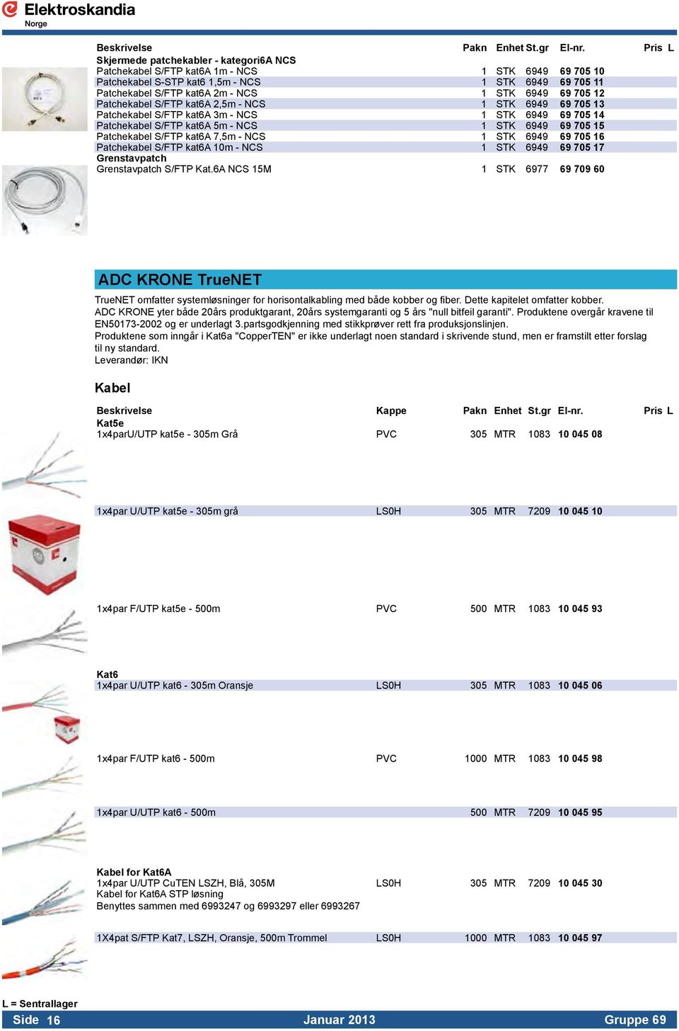 NCS 1 STK 6949 69 705 16 Patchekabel S/FTP kat6a 10m - NCS 1 STK 6949 69 705 17 Grenstavpatch Grenstavpatch S/FTP Kat.