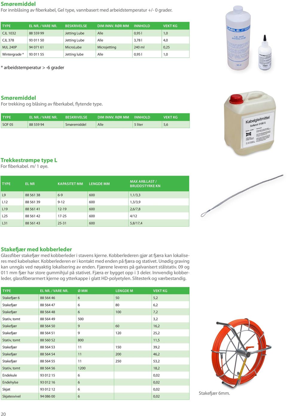 Jetting lube Alle 0,95 l 1,0 * arbeidstemperatur > -6 grader Smøremiddel For trekking og blåsing av fiberkabel, flytende type. TYPE EL NR. / VARE NR. BESKRIVELSE DIM INNV.