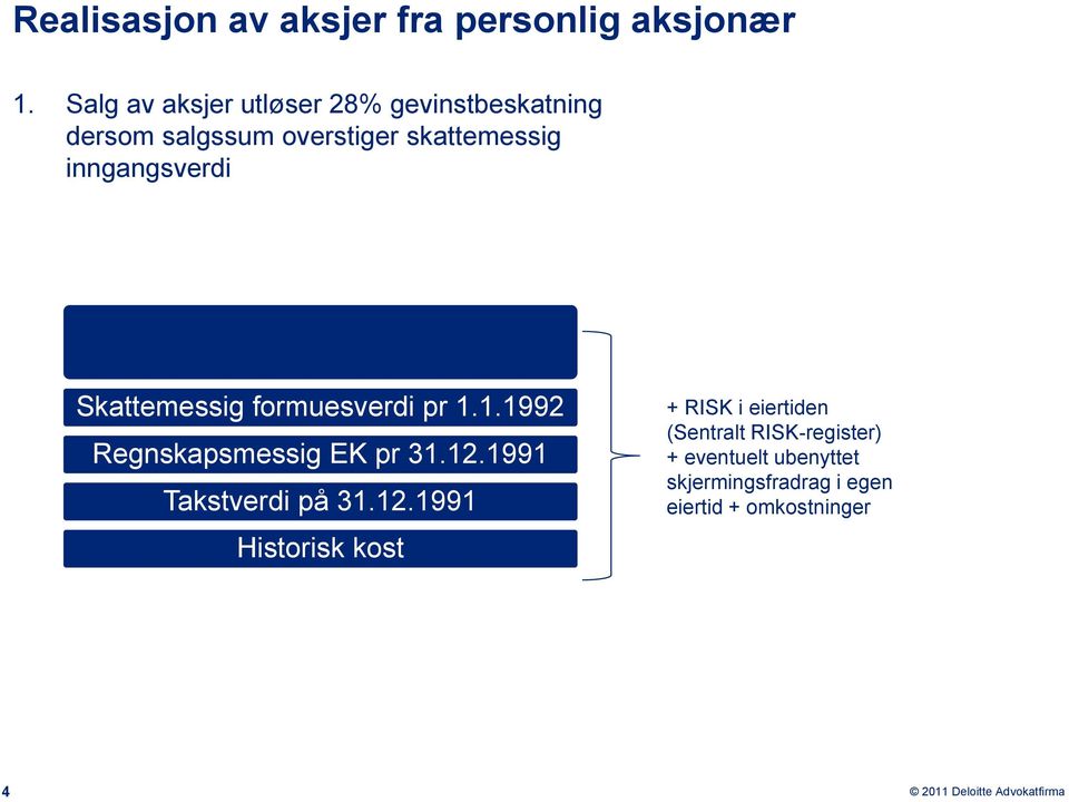 inngangsverdi Skattemessig formuesverdi pr 1.1.1992 Regnskapsmessig EK pr 31.12.