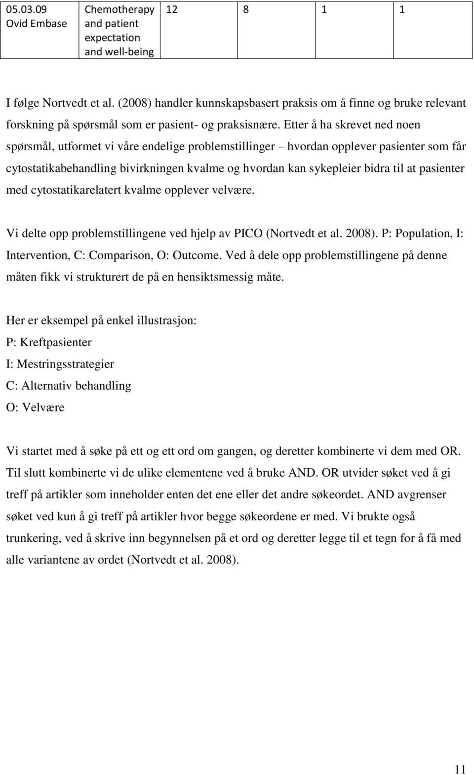 Etter å ha skrevet ned noen spørsmål, utformet vi våre endelige problemstillinger hvordan opplever pasienter som får cytostatikabehandling bivirkningen kvalme og hvordan kan sykepleier bidra til at