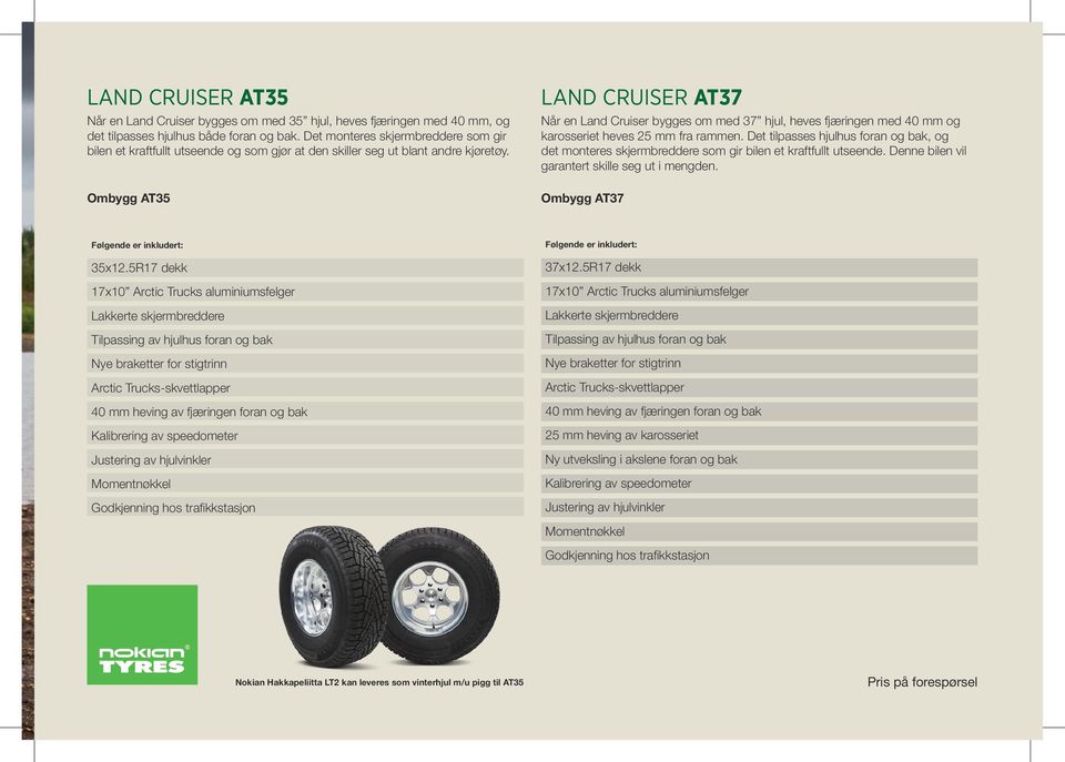 Ombygg AT35 LAND CRUISER AT37 Når en Land Cruiser bygges om med 37 hjul, heves fjæringen med 40 mm og karosseriet heves 25 mm fra rammen.