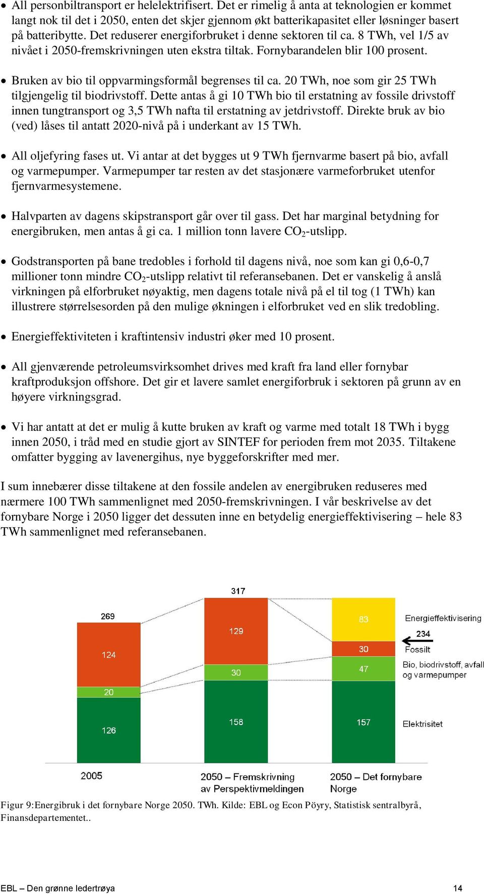 Det reduserer energiforbruket i denne sektoren til ca. 8 TWh, vel 1/5 av nivået i 2050-fremskrivningen uten ekstra tiltak. Fornybarandelen blir 100 prosent.