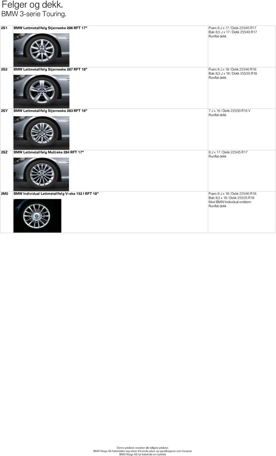 Lettmetallfelg Stjerneeke 287 RFT 18" Fram: 8 J x 18 / Dekk 225/40 R18 Bak: 8,5 J x 18 / Dekk 255/35 R18 2SY BMW Lettmetallfelg