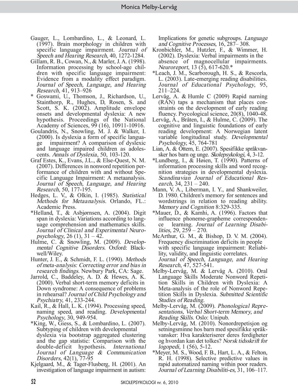 Journal of Speech, Language, and Hearing Research, 41, 913 926 * Goswami, U., Thomson, J., Richardson, U., Stainthorp, R., Hughes, D, Rosen, S. and Scott, S. K. (2002).